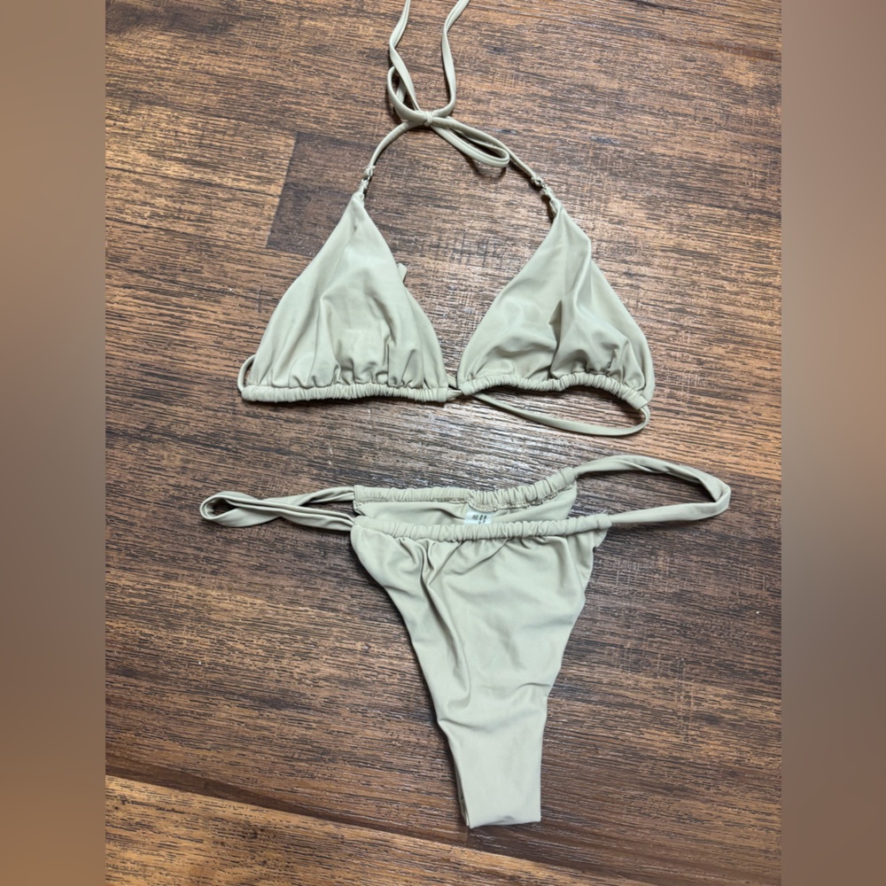 Tan Triangle Bikini Set thong cheeky